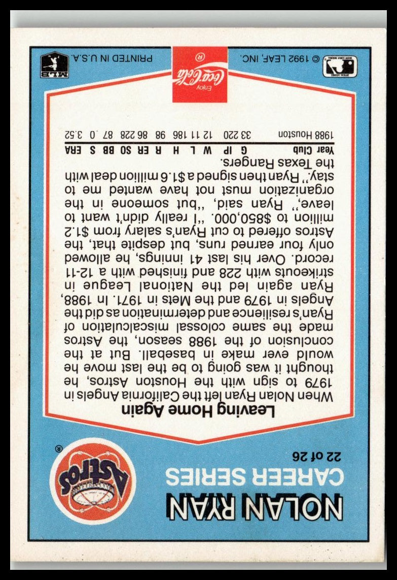 1992 Donruss Coca-Cola Nolan Ryan #22 Nolan Ryan