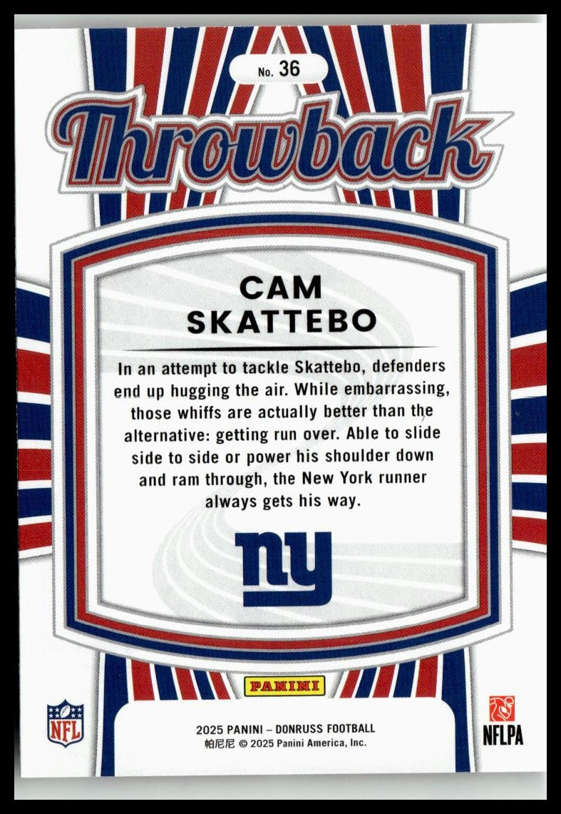 2025 Donruss #36 Cam Skattebo Rated Rookies Throwback
