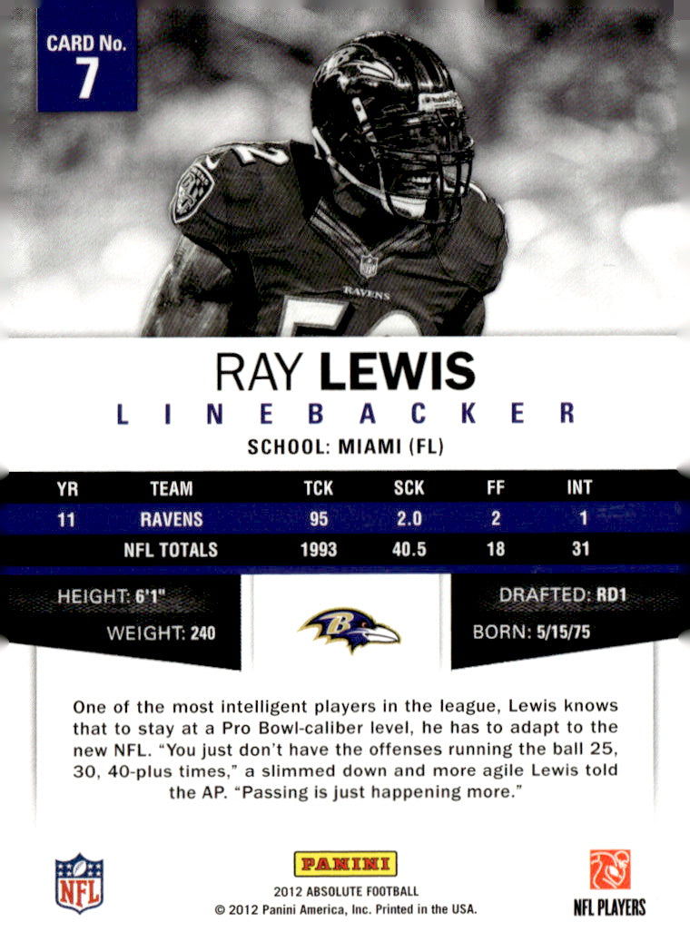 2012 Panini Absolute #7 Ray Lewis