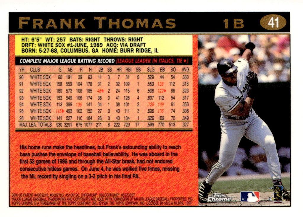 1997 Topps Chrome #41 Frank Thomas Refractors