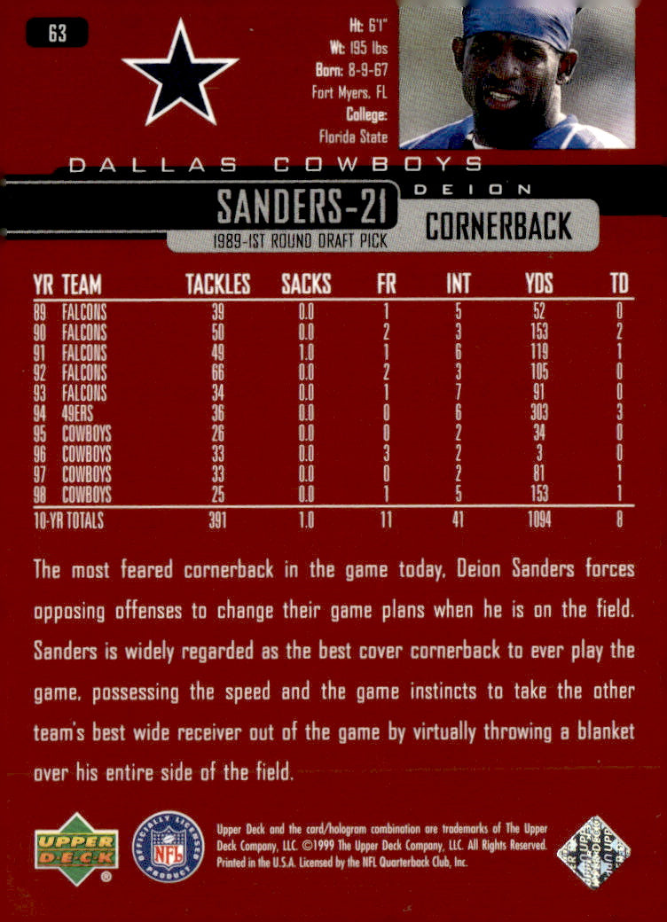 1999 Upper Deck #63 Deion Sanders