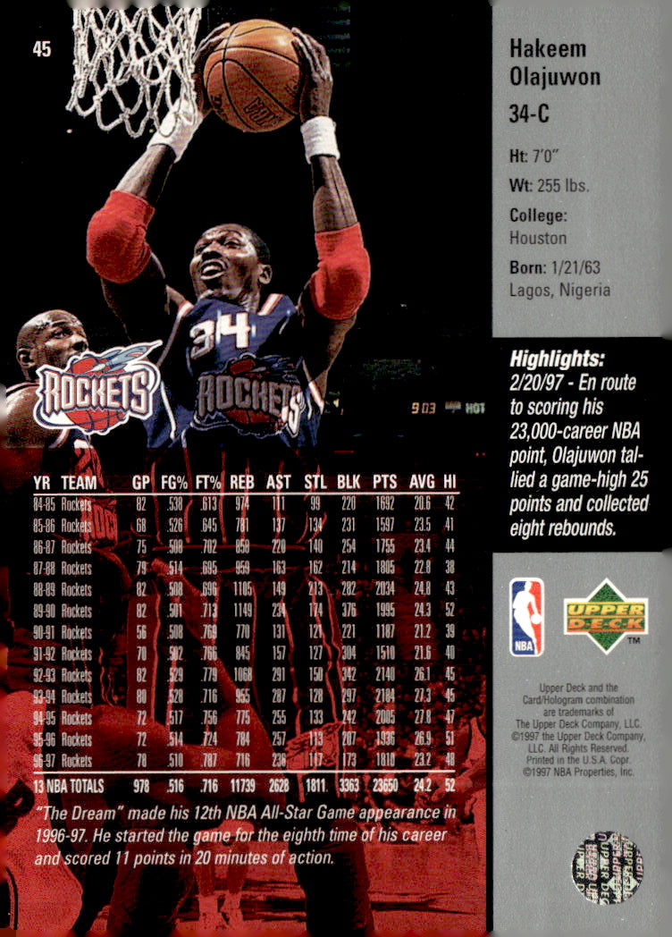 1997-98 Upper Deck #45 Hakeem Olajuwon
