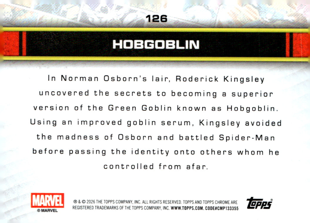 Topps 2026 Topps Chrome Marvel Comics #126 Hobgoblin A2-1