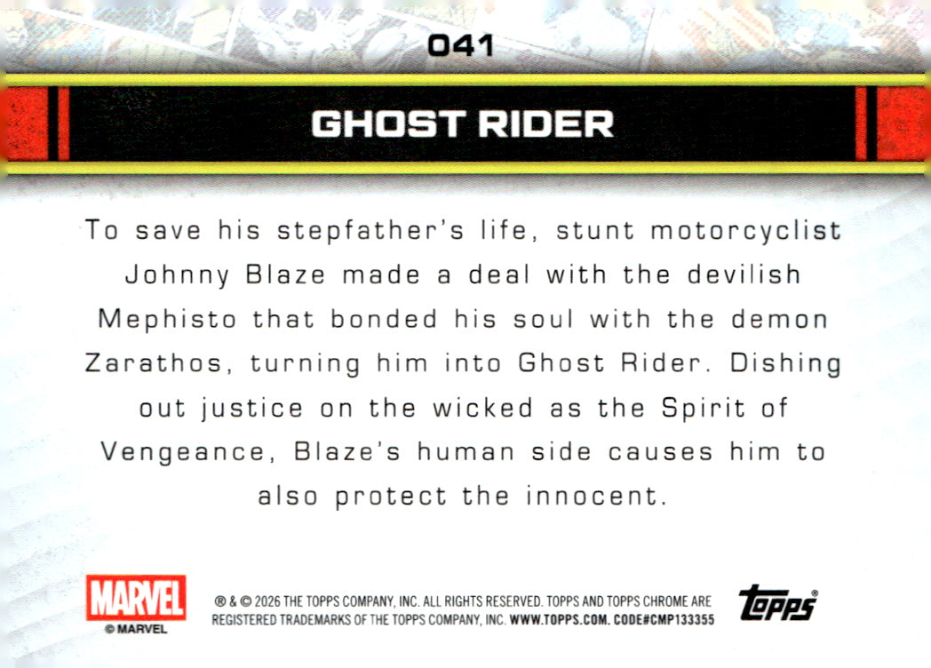 2026 Topps Chrome Marvel Comics #41 Ghost Rider