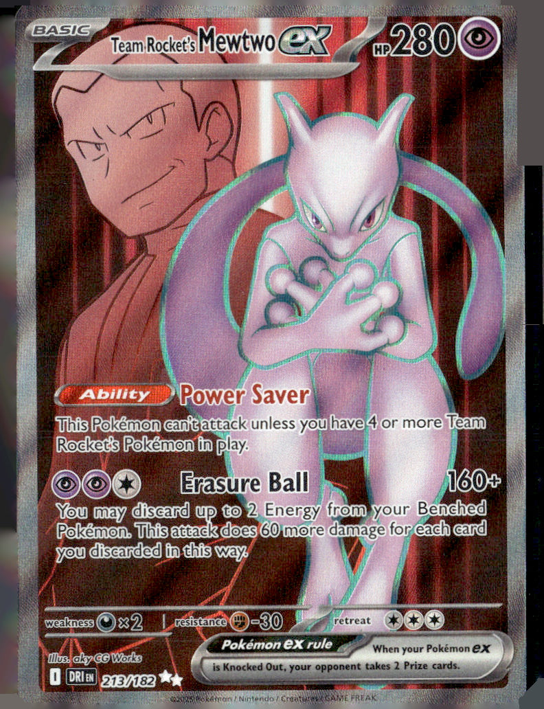 Destined Rivals #213 Team Rocket's Mewtwo ex Ultra Rare, Holo NM A31