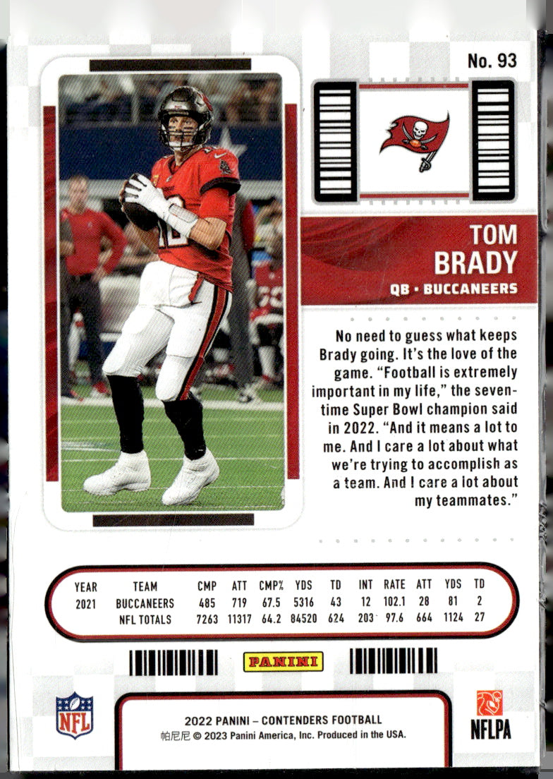 Panini 2022 Panini Contenders #93 Tom Brady Near Mint or Better A1-4
