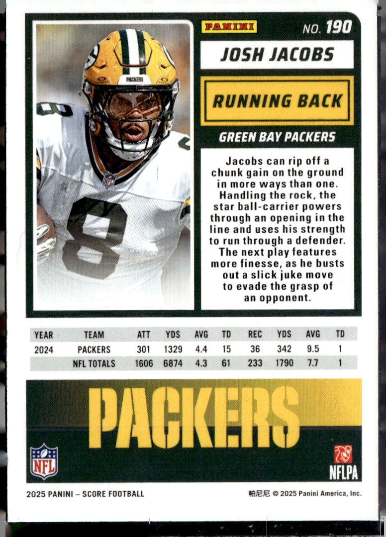 Score 2025 Score #190 Josh Jacobs 001/799 Near Mint or Better A1-4
