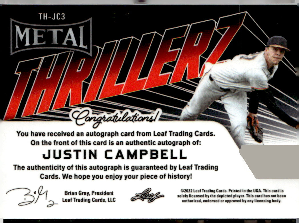 Leaf 2022 Leaf Metal #TH-JC3 Justin Campbell AU Near Mint or Better A1-5