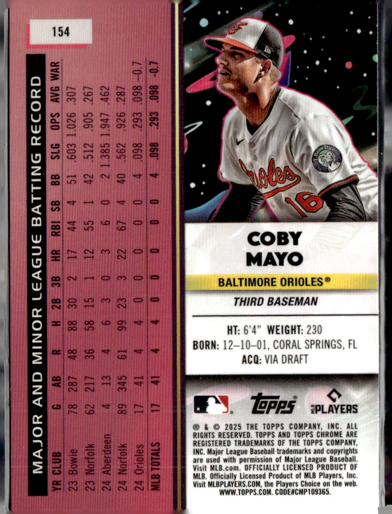Topps 2025 Topps Chrome Cosmic #154 Coby Mayo RC Near Mint or Better A1-5