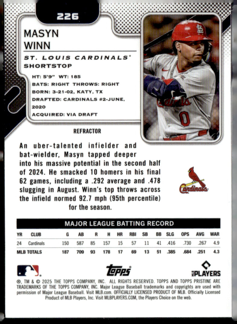 Topps 2025 Topps Pristine #226 Masyn Winn Near Mint or Better A1-5
