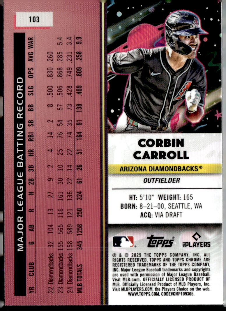 Topps 2025 Topps Chrome Cosmic #103 Corbin Carroll Near Mint or Better A1-5
