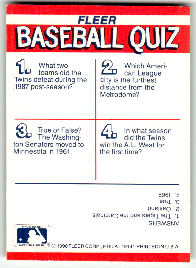 Fleer #NNO Minnesota Twins Twins Near Mint or Better A1-6