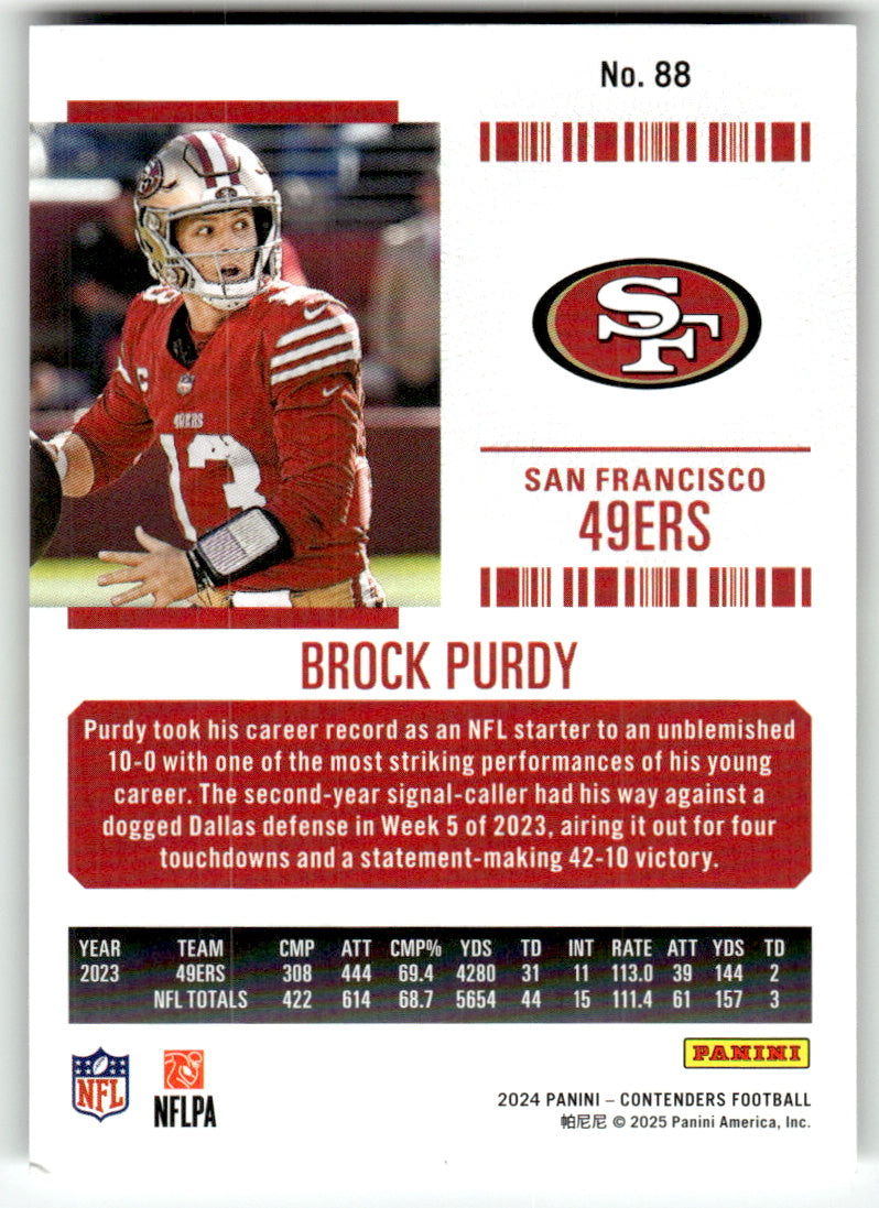 Panini #88 Brock Purdy 49ers Near Mint or Better A1-6