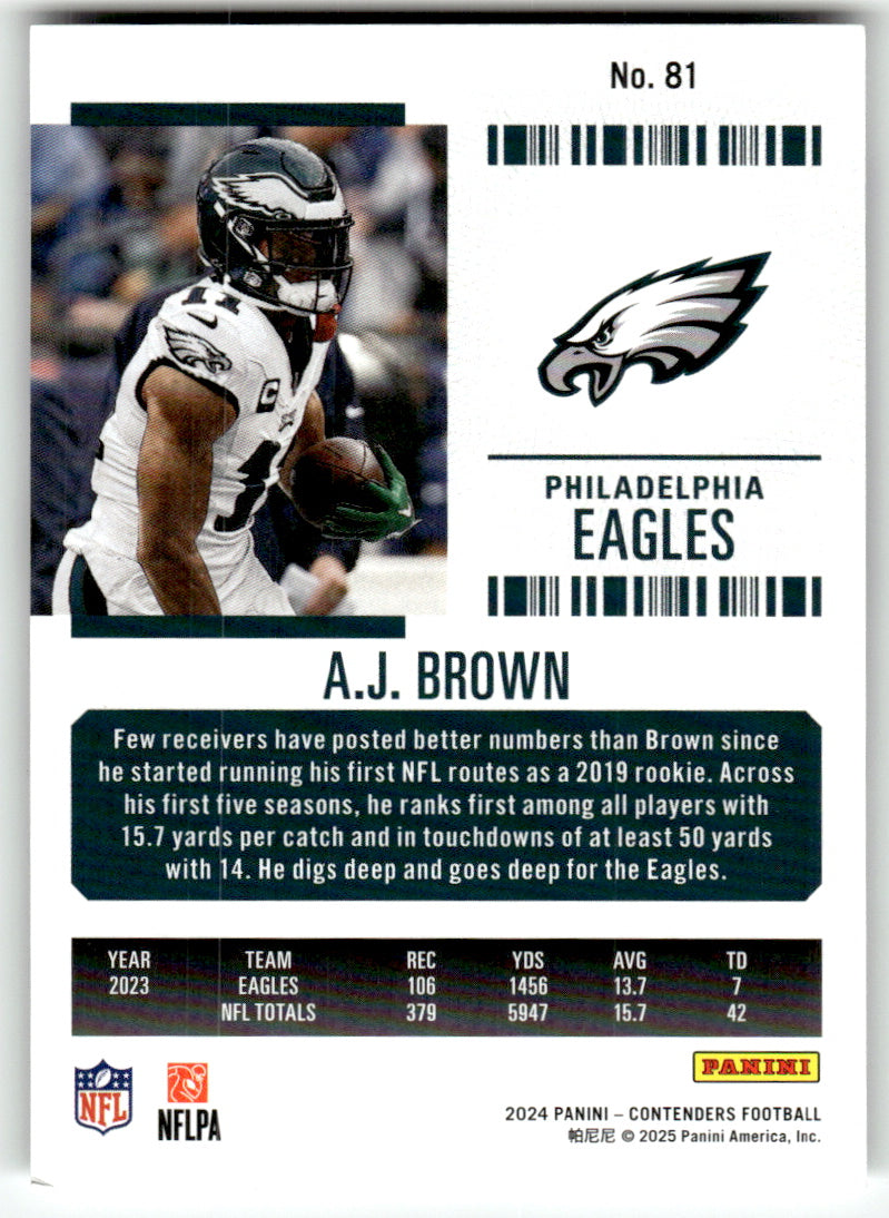 Panini #81 A.J. Brown Eagles Near Mint or Better A1-6