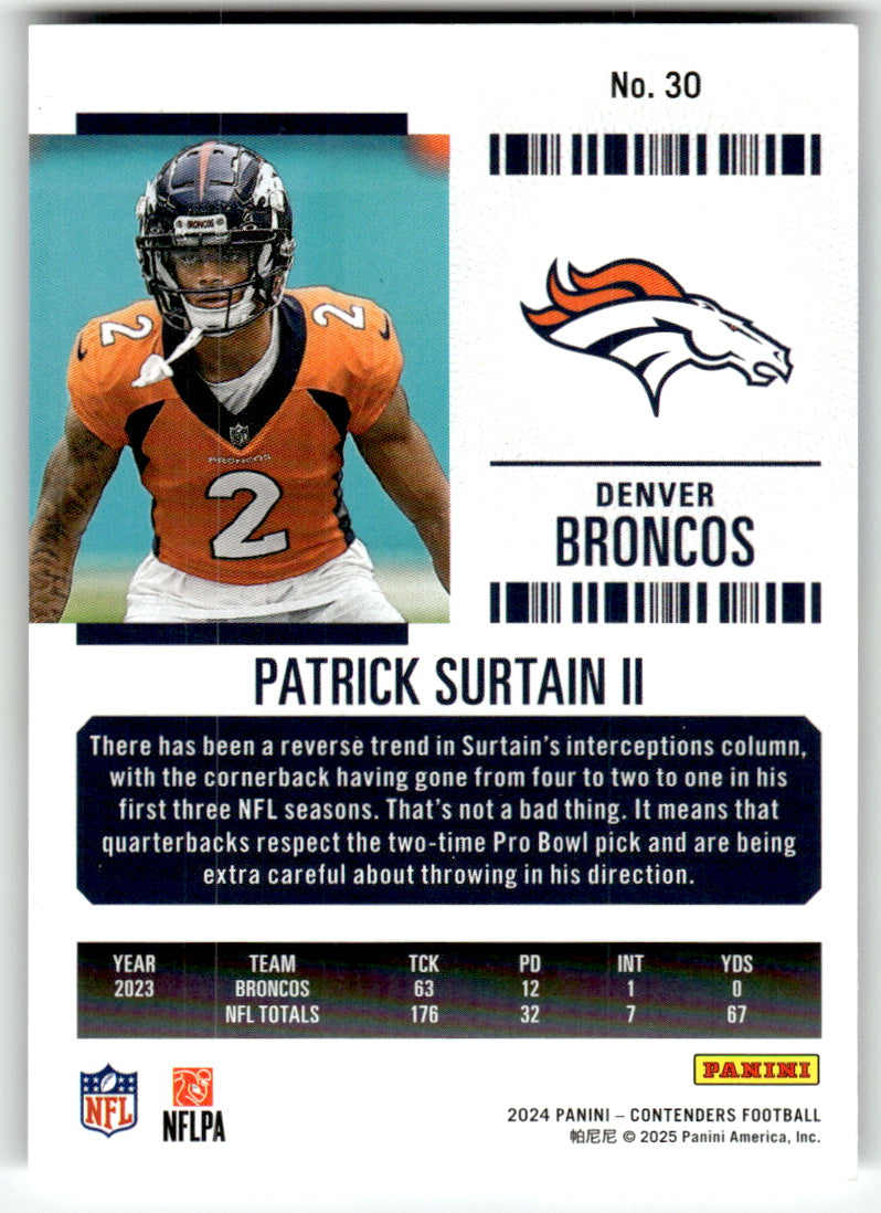 Panini #30 Patrick Surtain II Broncos Near Mint or Better A1-6