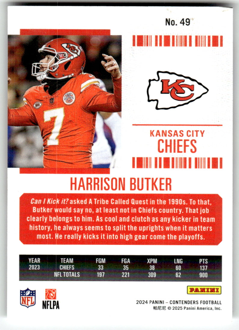 Panini #49 Harrison Butker Chiefs Near Mint or Better A1-6