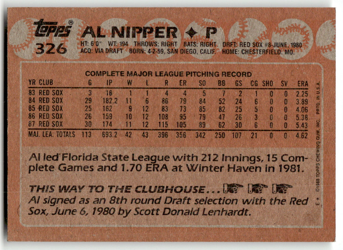 Topps #326 Al Nipper Red Sox Near Mint or Better A1-6