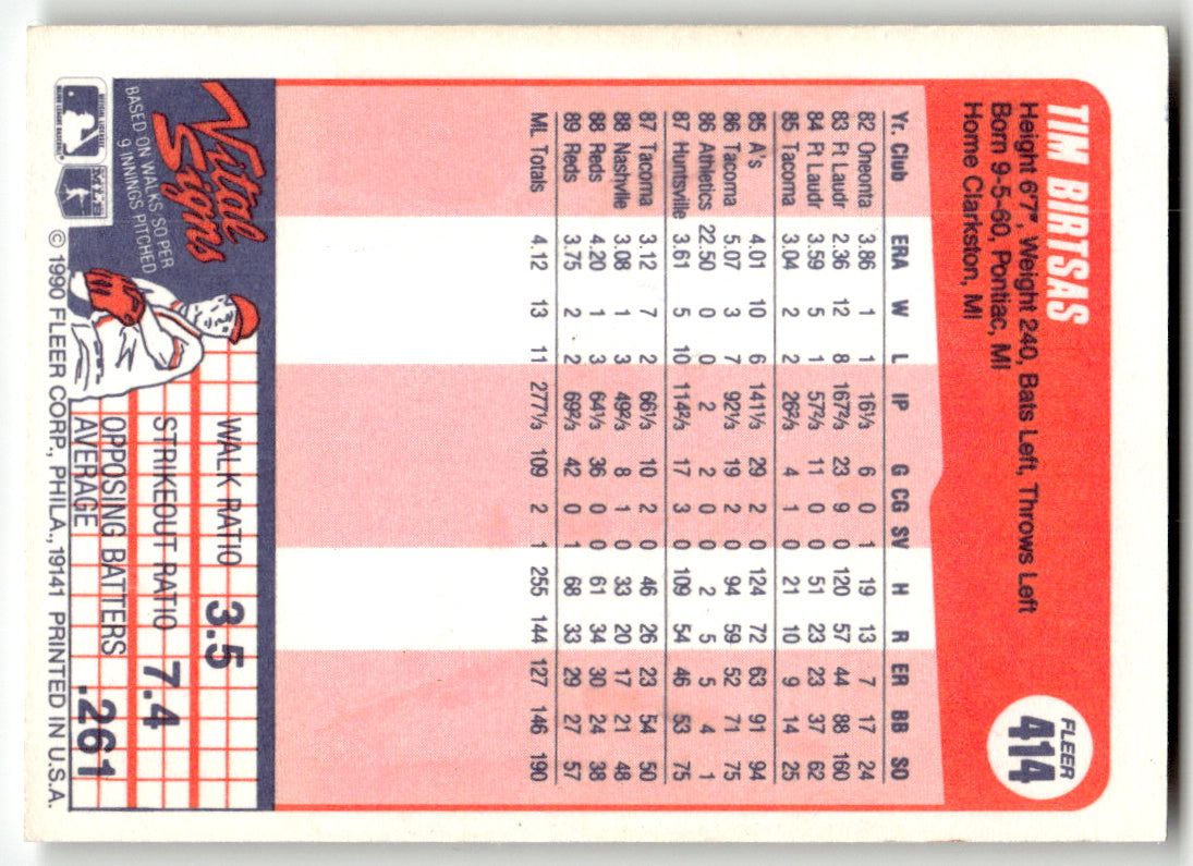 Fleer #414b Tim Birtsas Reds Near Mint or Better A1-6