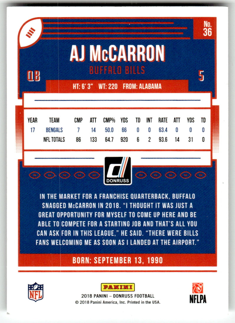 Donruss #36 AJ McCarron Bills Near Mint or Better A1-6