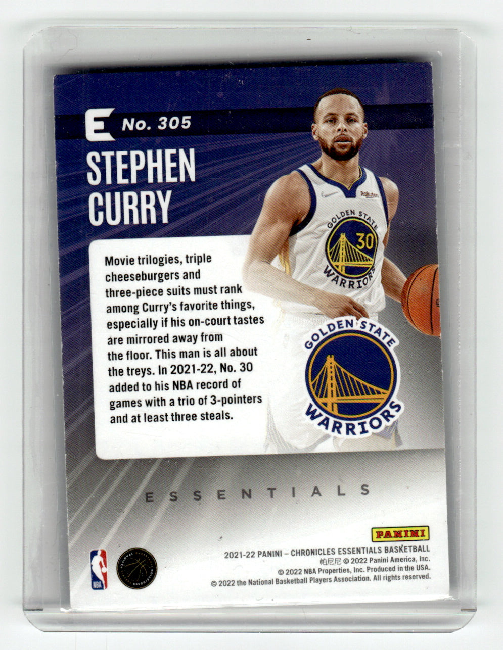 Panini #305 Stephen Curry Warriors Near Mint or Better A1-7