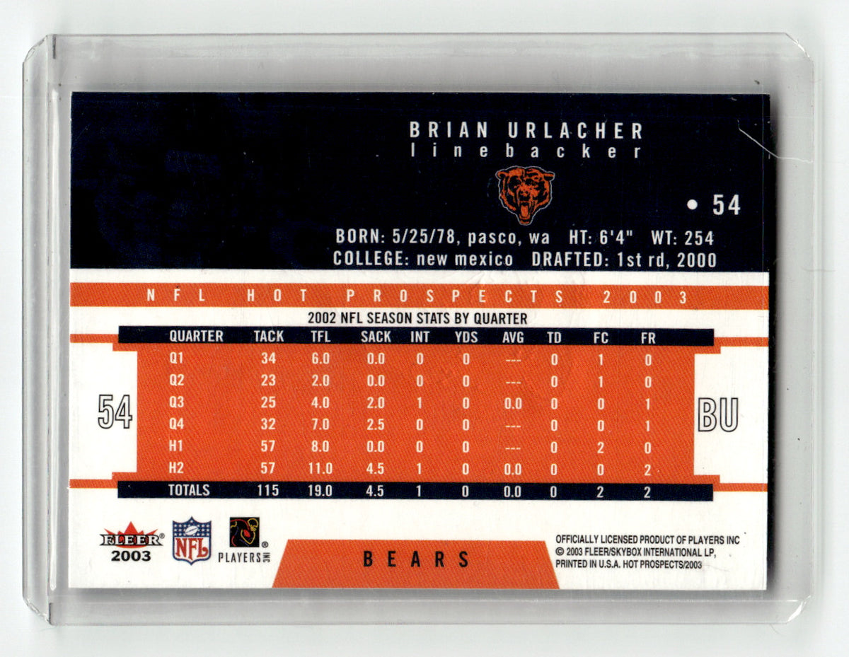 Fleer #54 Brian Urlacher Bears Near Mint or Better A1-7