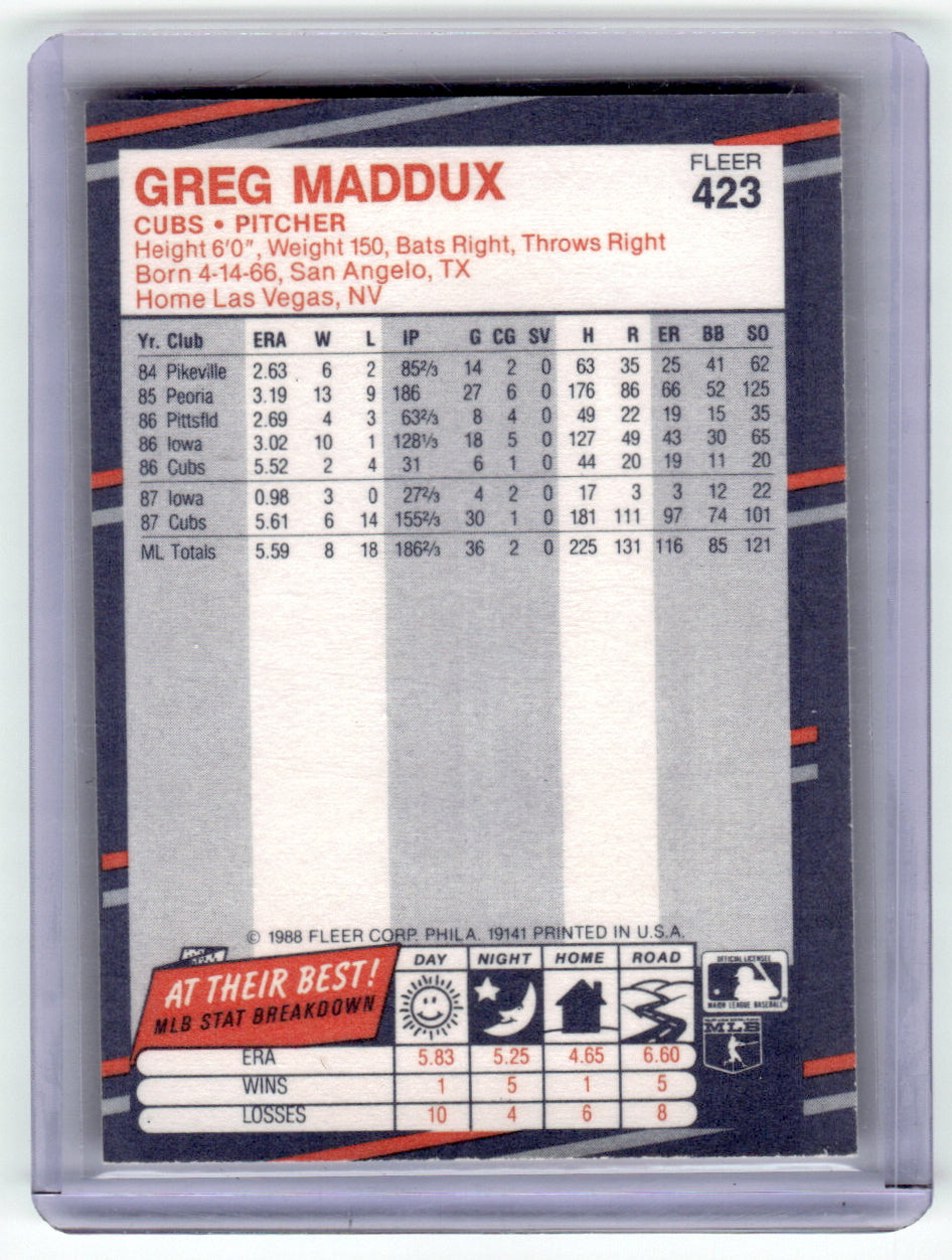 Fleer #423 Greg Maddux Cubs Near Mint or Better A1-7