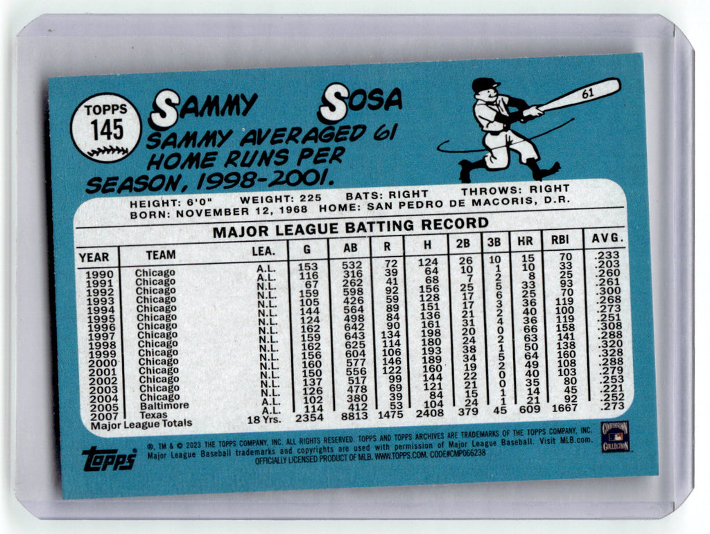 Topps #145 Sammy Sosa Cubs Near Mint or Better A1-7