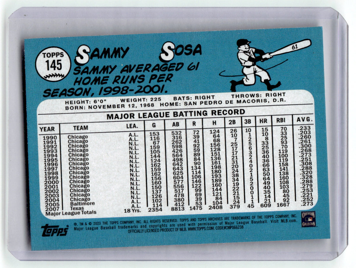 Topps #145 Sammy Sosa Cubs Near Mint or Better A1-7