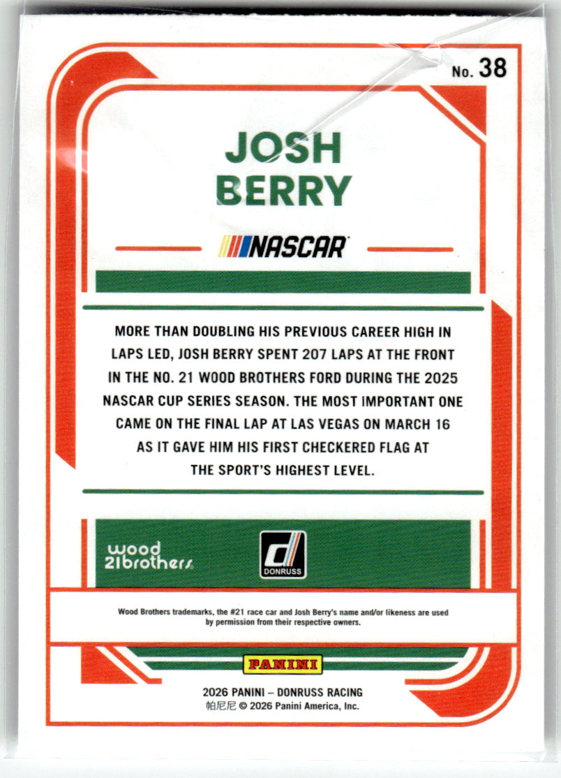 Donruss #38 Josh Berry Wood Brothers Racing Near Mint or Better A1-7