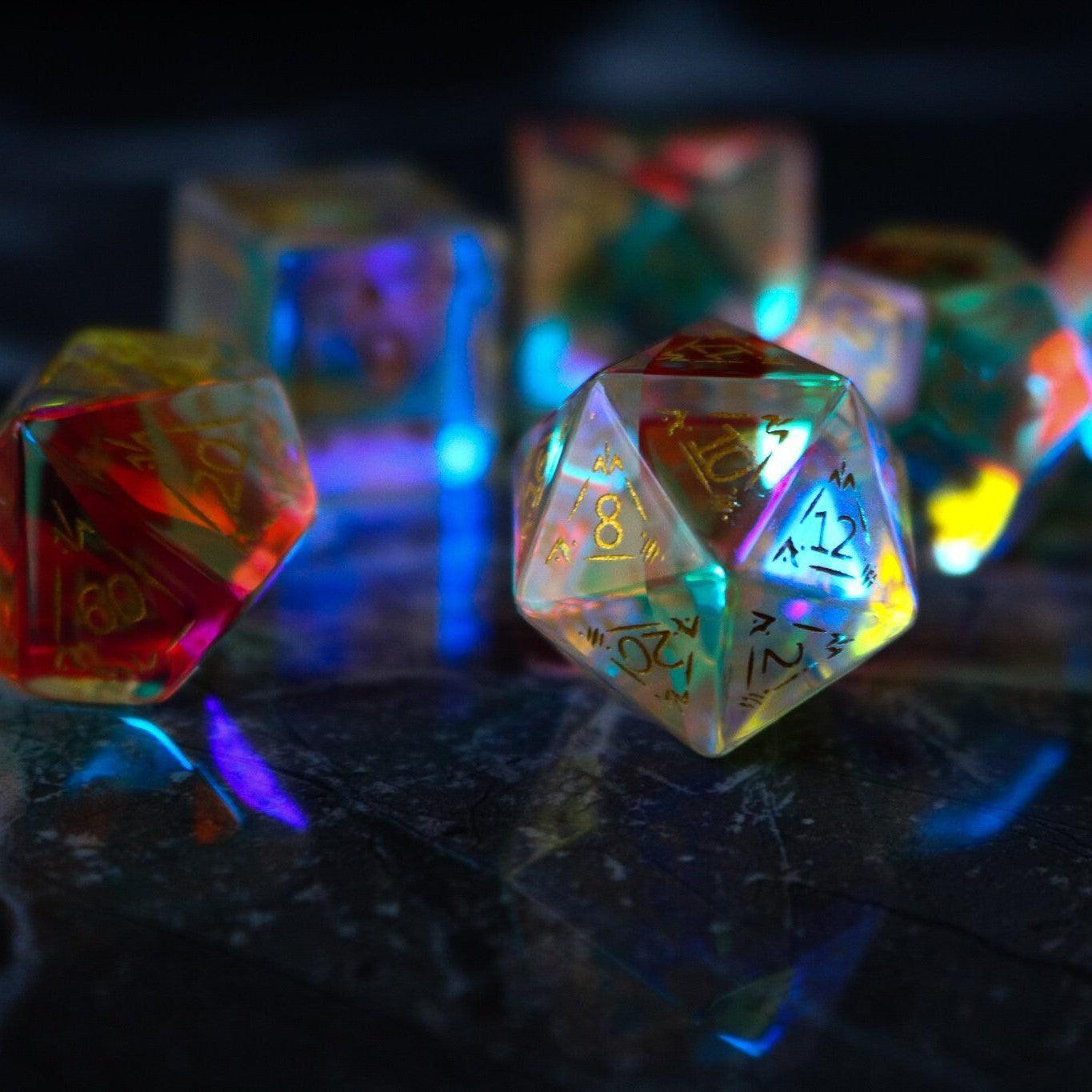 Dragon Shield Gemstone Dichroic Glass DND Dice Set