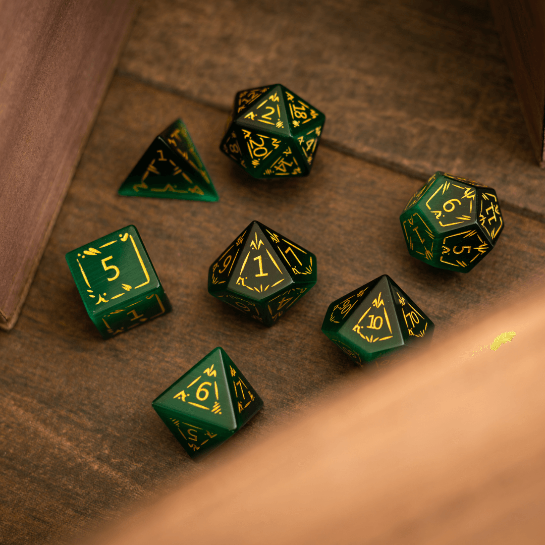 Dragon Shield Green Cats Eye Stone Gemstone DND Dice Set
