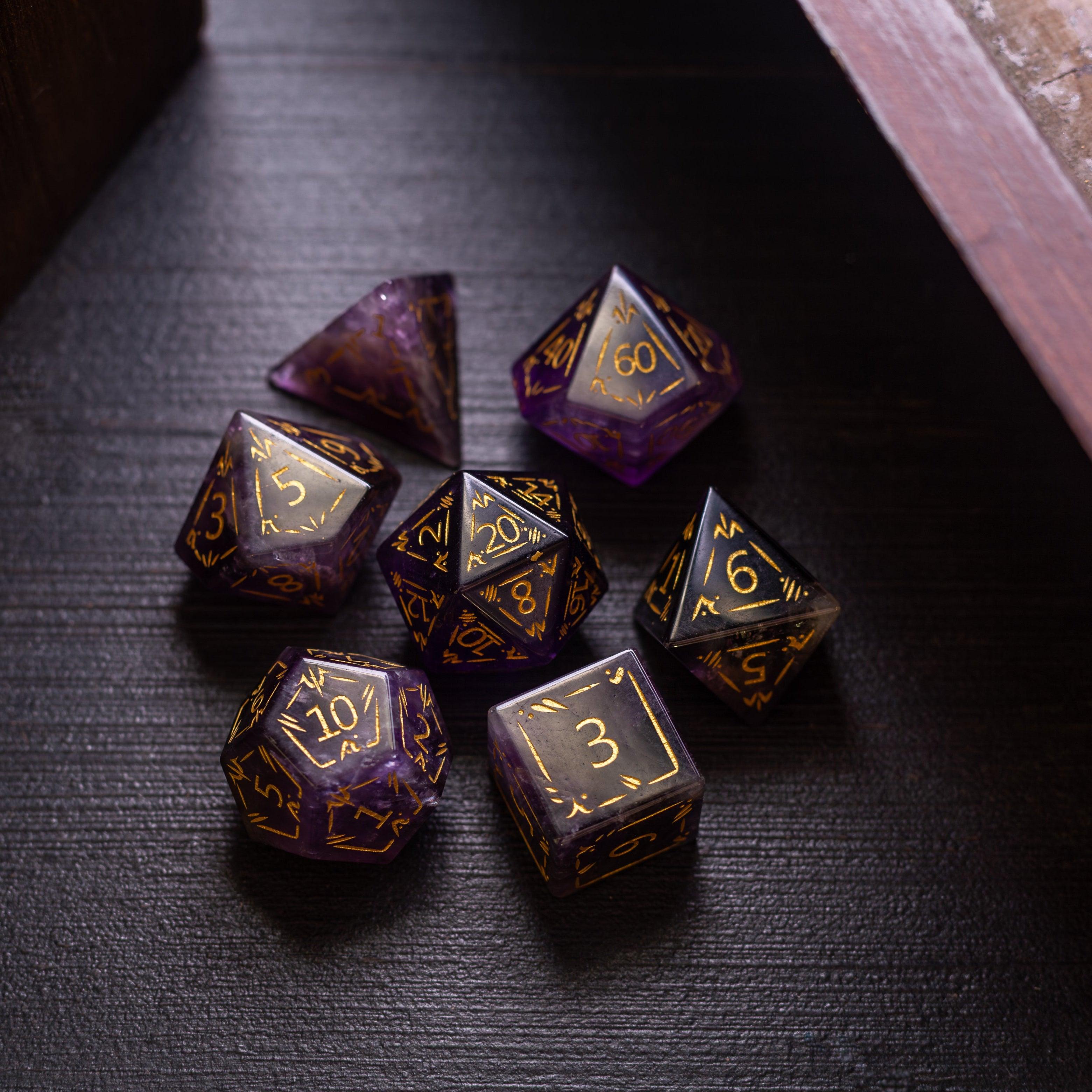 Dragon Shield Purple Amethyst Gemstone DND Dice Set