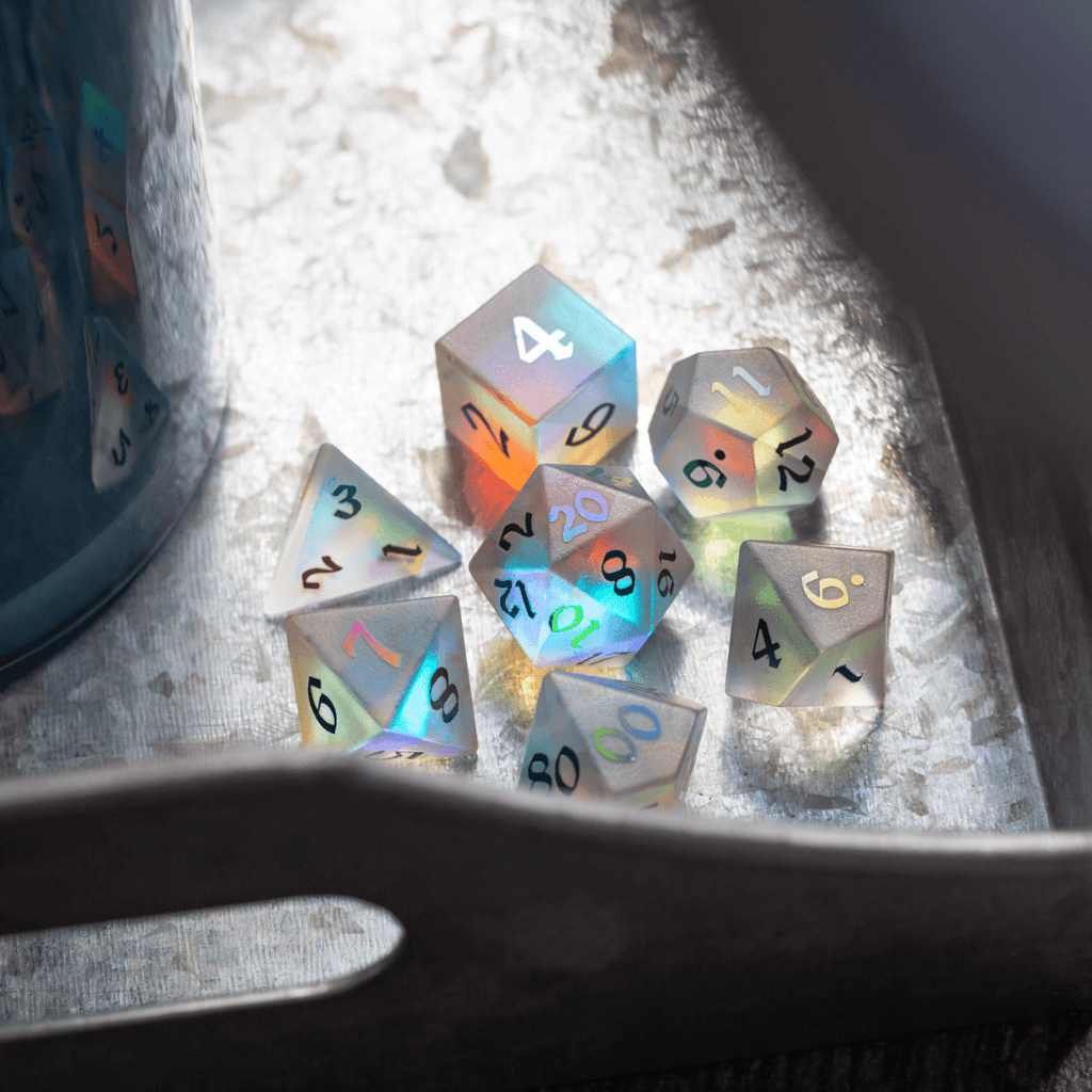 Gemstone (Inked) Raised Dichroic Glass DND Dice Set