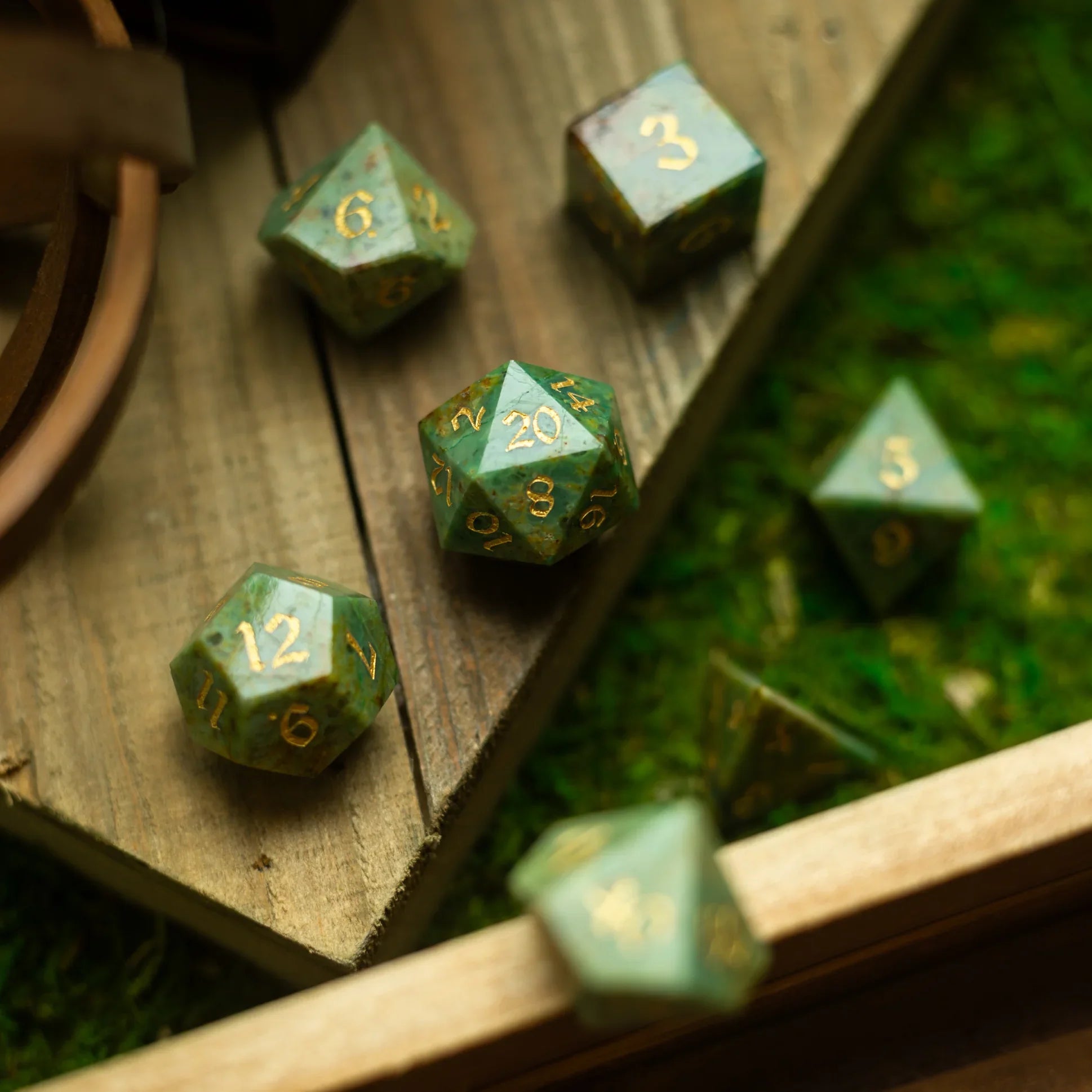 Gemstone Azurite Hand Carved DND Dice Set