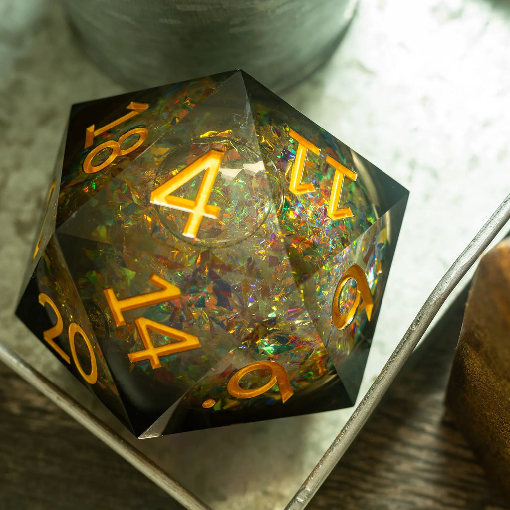 Massive Dark Black And Foil Liquid Core 95MM Chonk Handmade Resin Dice And Box