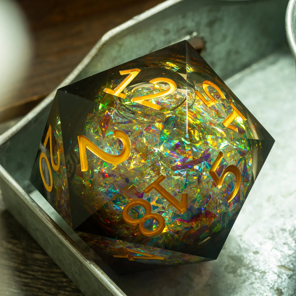 Massive Dark Black And Foil Liquid Core 95MM Chonk Handmade Resin Dice And Box