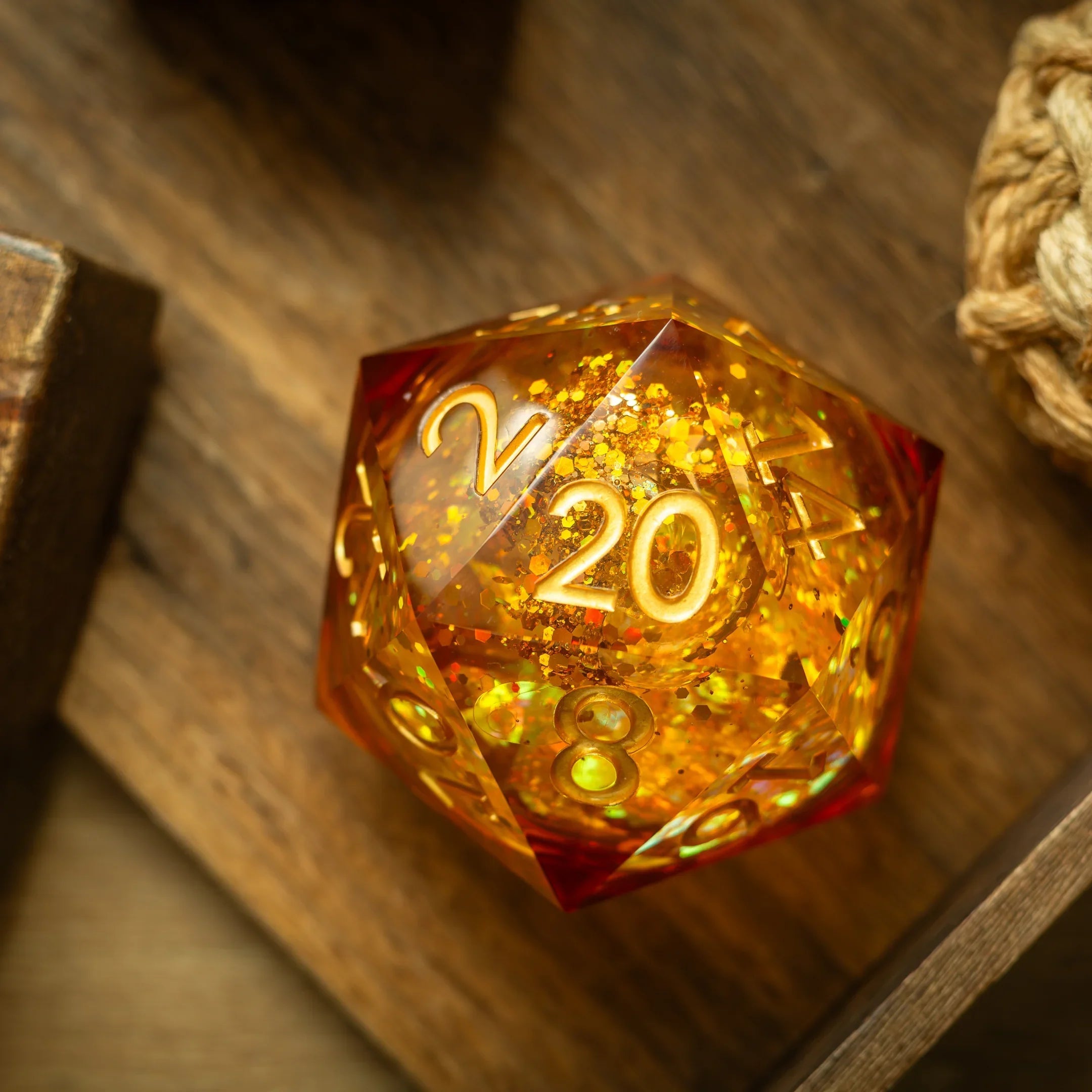 Massive Gold And Glitter Fireball Liquid Core 95MM Chonk Handmade Resin Dice And Box