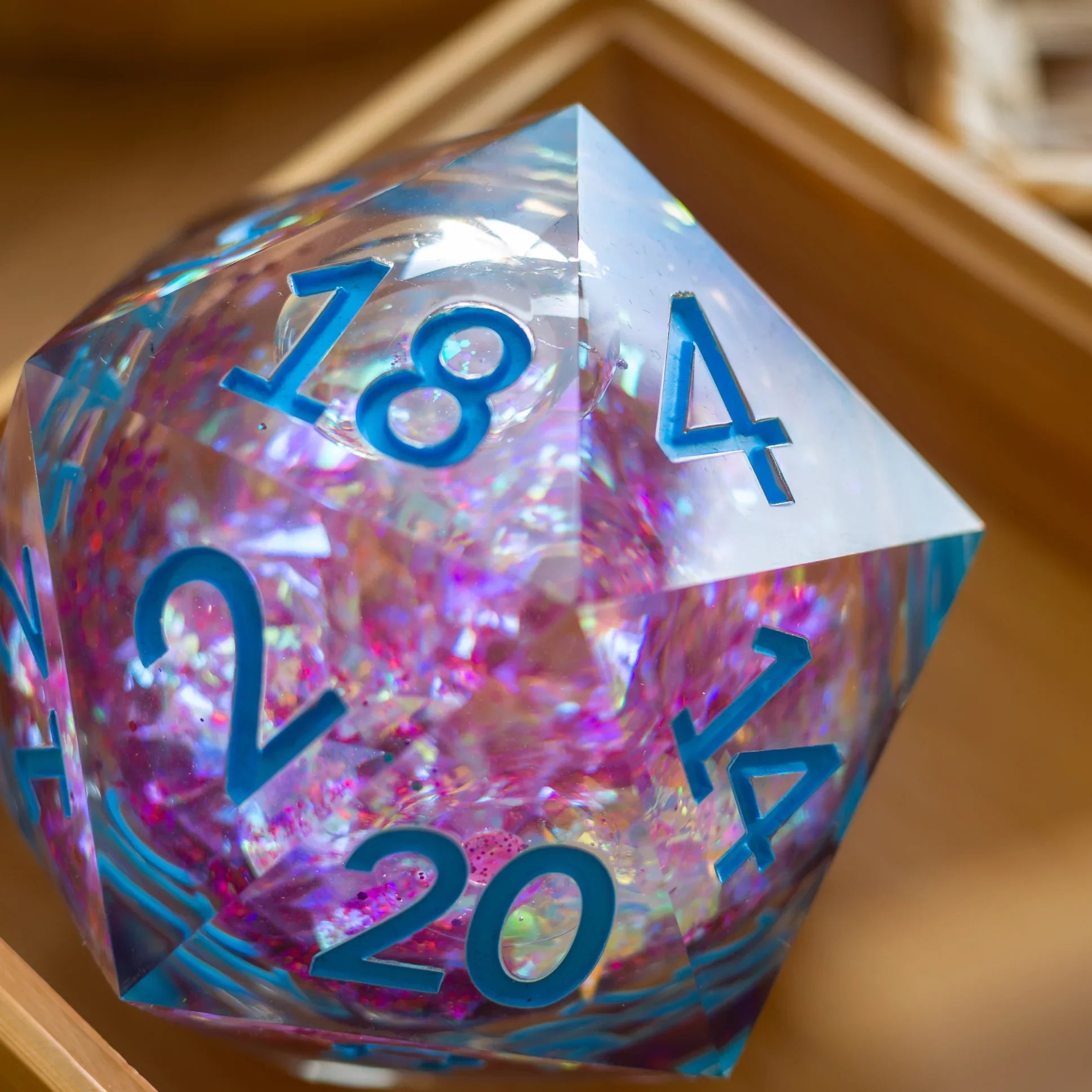 Massive Pastel Pink Baby Blue Glitter Liquid Core 95MM Chonk Handmade Resin Dice And Box