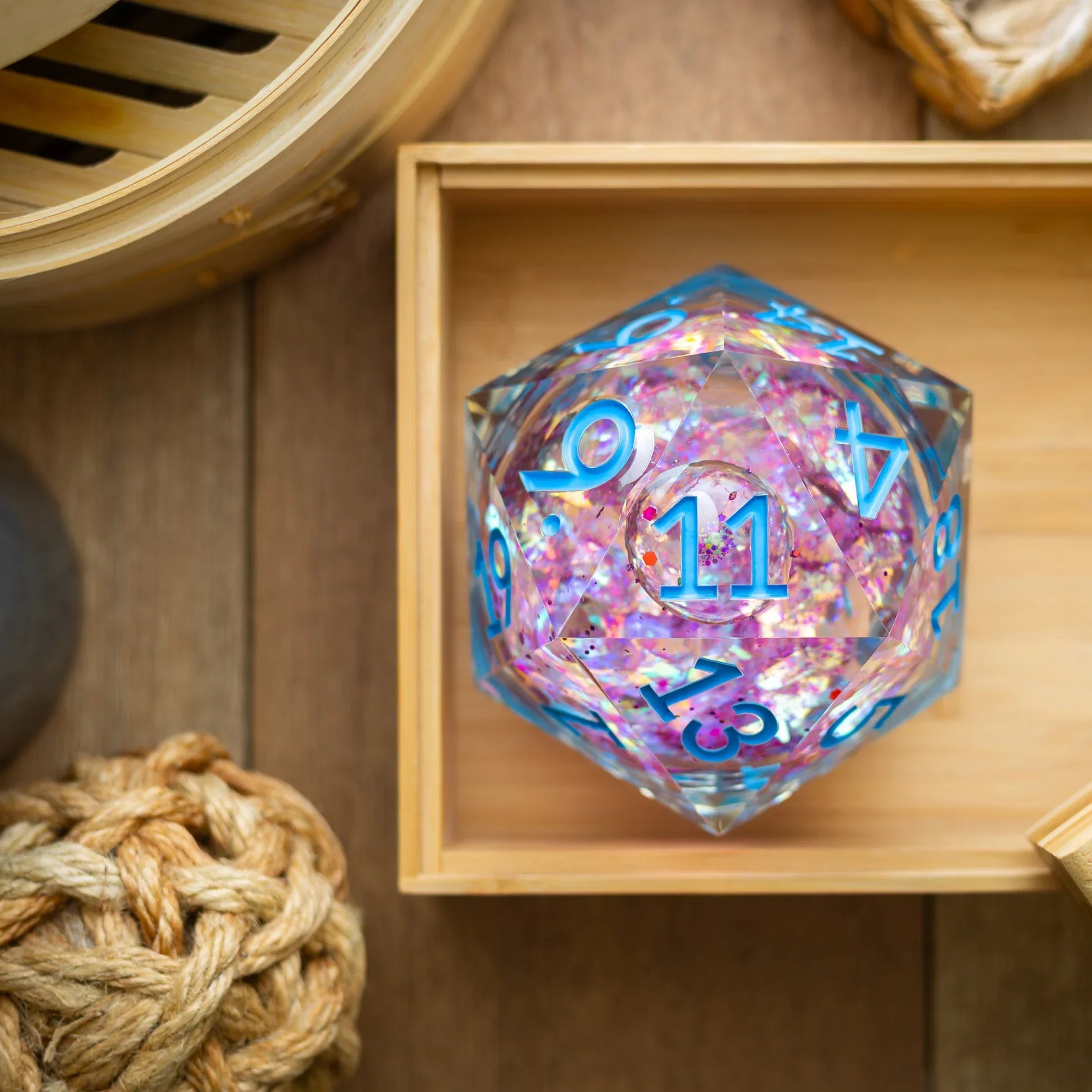 Massive Pastel Pink Baby Blue Glitter Liquid Core 95MM Chonk Handmade Resin Dice And Box