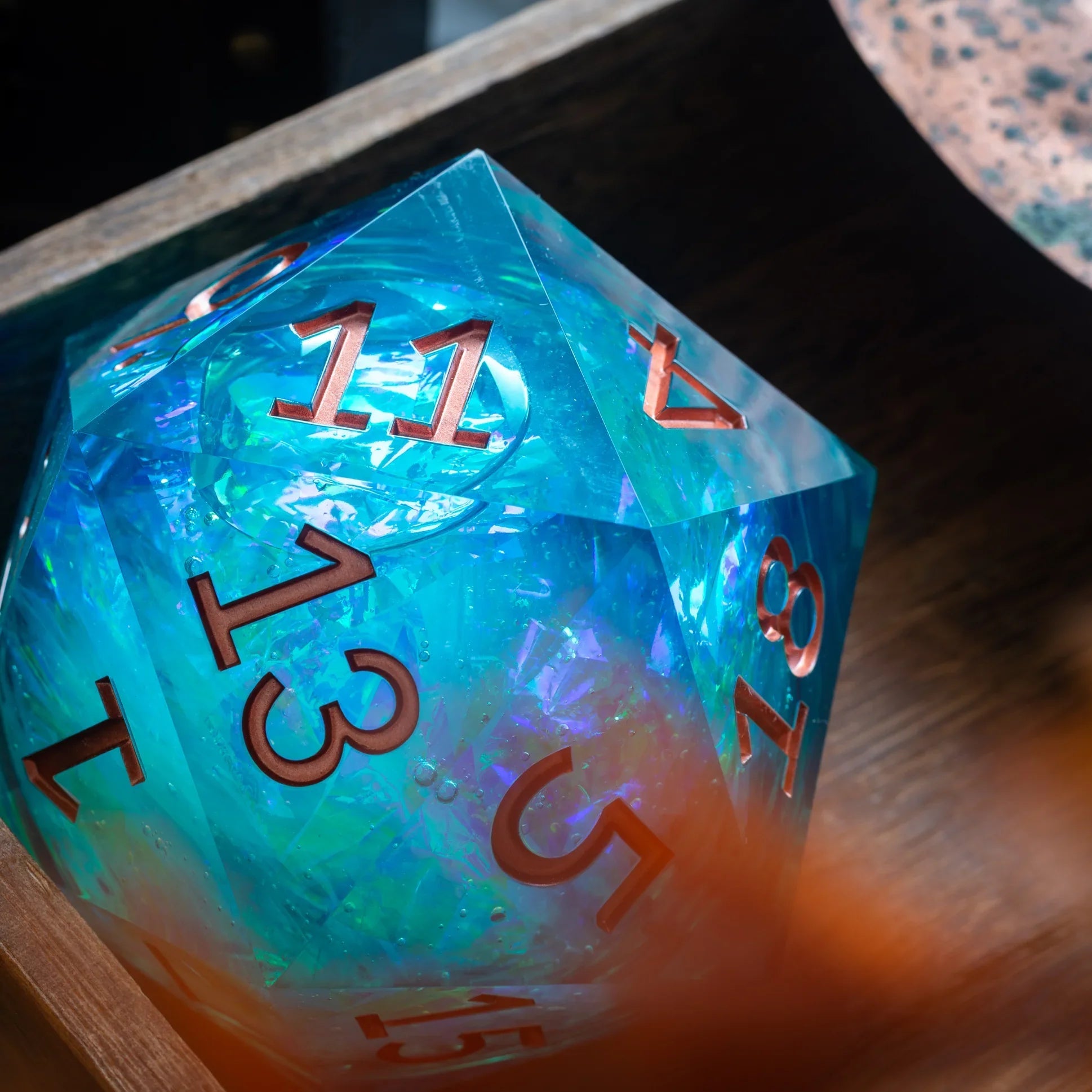 Massive Sea Green Teal Liquid Core 95MM Chonk Handmade Resin Dice And Box