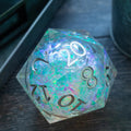 Massive Silver And Foil Liquid Core 95MM Chonk Handmade Resin Dice And Box