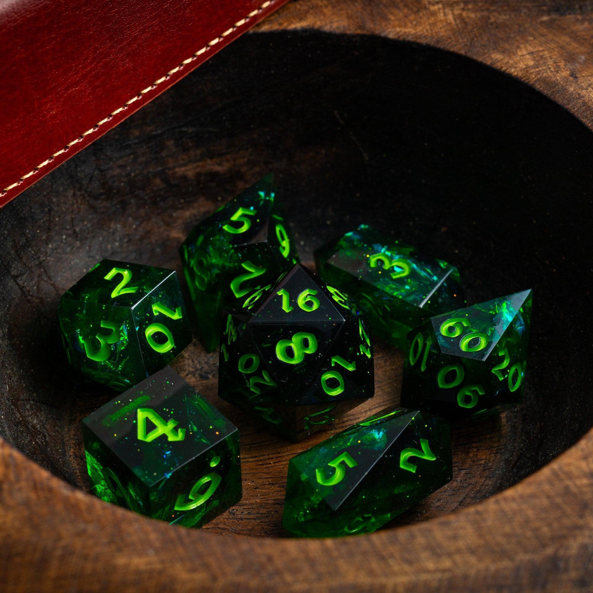 Nox Green Handmade Resin DND Dice Set