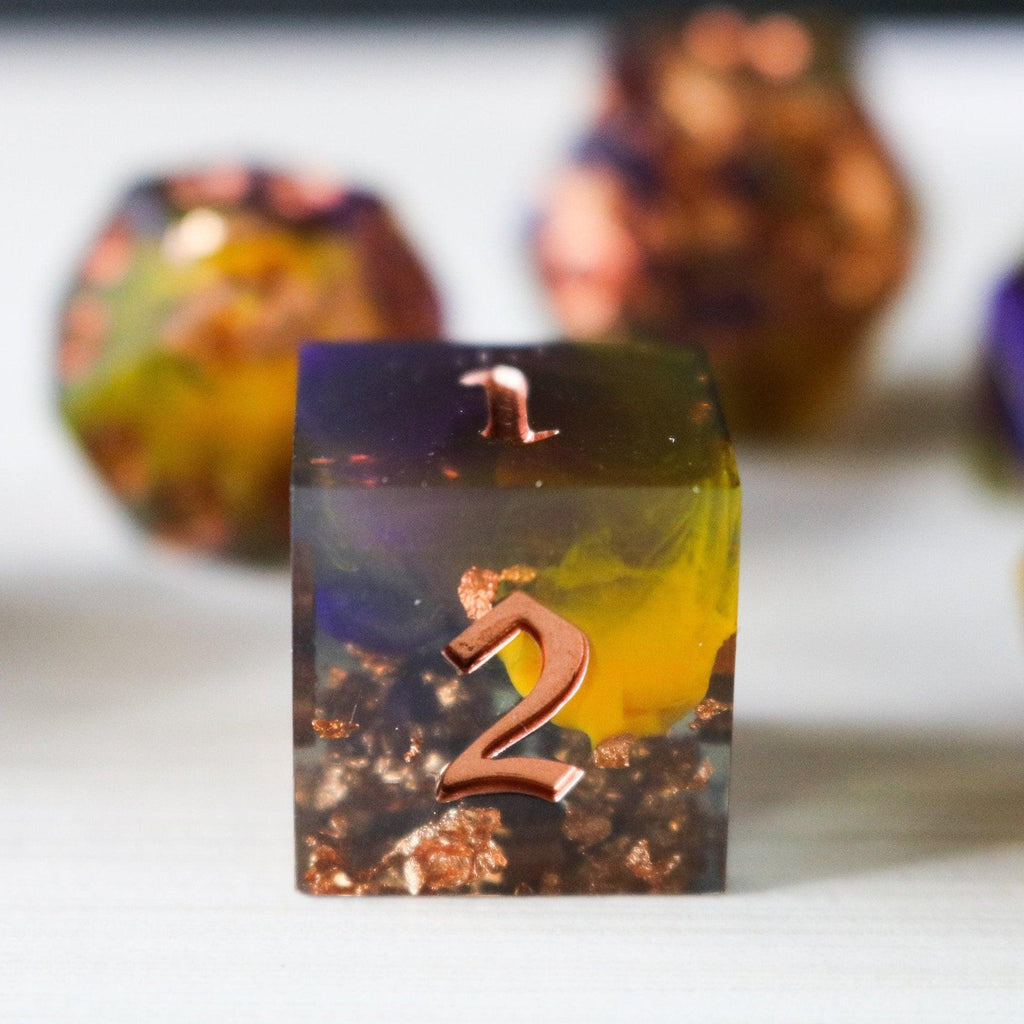 Purple And Gold Handmade Resin DND Dice Set