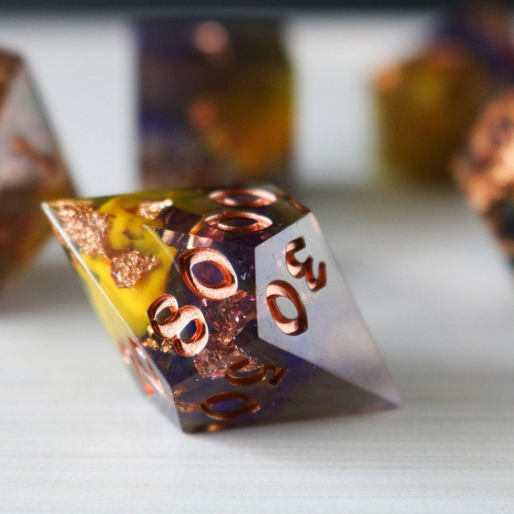 Purple And Gold Handmade Resin DND Dice Set